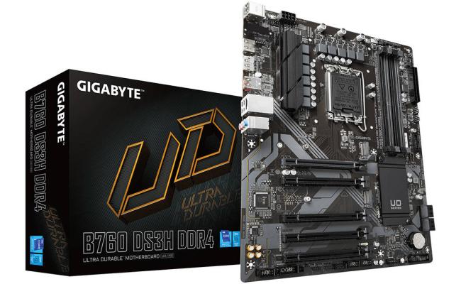 GIGABYTE B760 DS3H DDR4 LGA1700 ATX Motherboard, Intel B760 Chipset, 4 x DDR4 DIMM, Up to 128GB Max Memory Support, 1x PCI Express x16, 1x HDMI, 1x DisplayPort, USB-C / USB 3.2