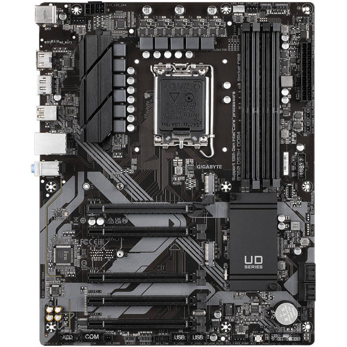 GIGABYTE B760 DS3H DDR4 LGA1700 ATX Motherboard, Intel B760 Chipset, 4 x DDR4 DIMM, Up to 128GB Max Memory Support, 1x PCI Express x16, 1x HDMI, 1x DisplayPort, USB-C / USB 3.2 GIGABYTE B760 DS3H DDR4 LGA1700 ATX Motherboard, Intel B760 Chipset, 4 x DDR4 DIMM, Up to 128GB Max Memory Support, 1x PCI Express x16, 1x HDMI, 1x DisplayPort, USB-C / USB 3.2