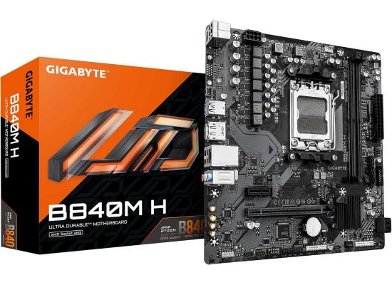 GIGABYTE B840M H M-ATX AM5 Motherboard, AMD B840 Chipset, 2x DDR5 DIMM Slots, 128GB Max Memory, 1 x PCIe 4.0 x16 slot, 1 x PCIe 4.0 M.2 Slot