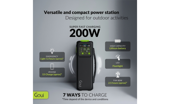 Goui Beast Power Station , with LED Flashlight Portable Power Station (200W rated output and 400W Peak), 209Wh Capacity 5 Ways To Charge Digital Screen AC & DC Ports