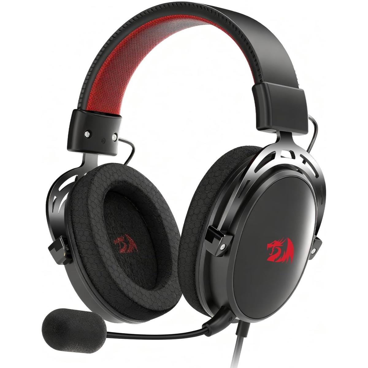 Redragon H541 Wired Gaming Headset with Mic, 53mm Drivers RGB Light Gaming Headphones, 3D Stereo Sound, Soft Memory Earmuffs & Artificial Leather Design for PC, PS4/5, Switch, Xbox. Black