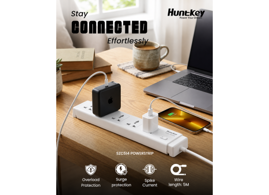 Huntkey SZC514 Universal Power Strip 5 AC Outlets 2500W with 5 m Cable