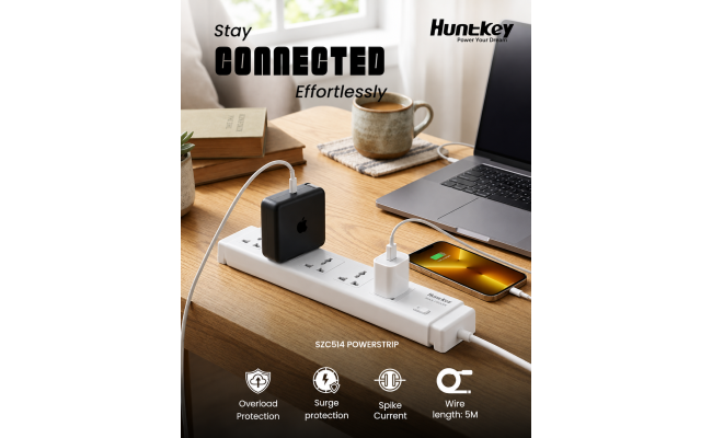 Huntkey SZC514 Universal Power Strip 5 AC Outlets 2500W with 5 m Cable Huntkey SZC514 Universal Power Strip 5 AC Outlets 2500W with 5 m Cable