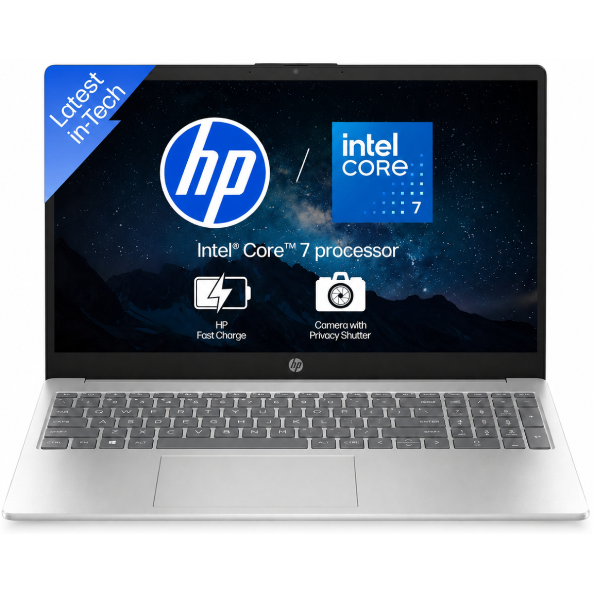 HP Laptop 15-fd0099nq (2025) Intel Core 7 150U 10-Cores Slim Design w/ Fast Charging & DDR5 Memory - Natural silver & Blue Cover