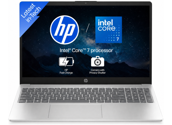 HP Laptop 15-fd0099nq (2025) Intel Core 7 150U 10-Cores Slim Design w/ Fast Charging & DDR5 Memory - Natural silver & Blue Cover