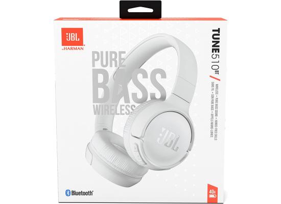 JBL Tune 510BT Bluetooth 5.0 On-Ear Headphones with JBL Pure Bass Sound & Hands-Free Calls 40-Hour Battery Life - White