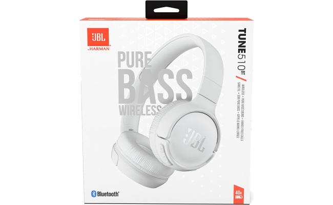 JBL Tune 510BT Bluetooth 5.0 On-Ear Headphones with JBL Pure Bass Sound & Hands-Free Calls 40-Hour Battery Life - White