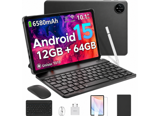 DOOGEE Tab A9 VIB Edition (2025) 10.1" Android WIFI Tablet (64GB Storage / 4GB + 9GB Shared Memory) Bundle (Keyboard + Mouse + Pen + Cover + Screen Protector) , Black