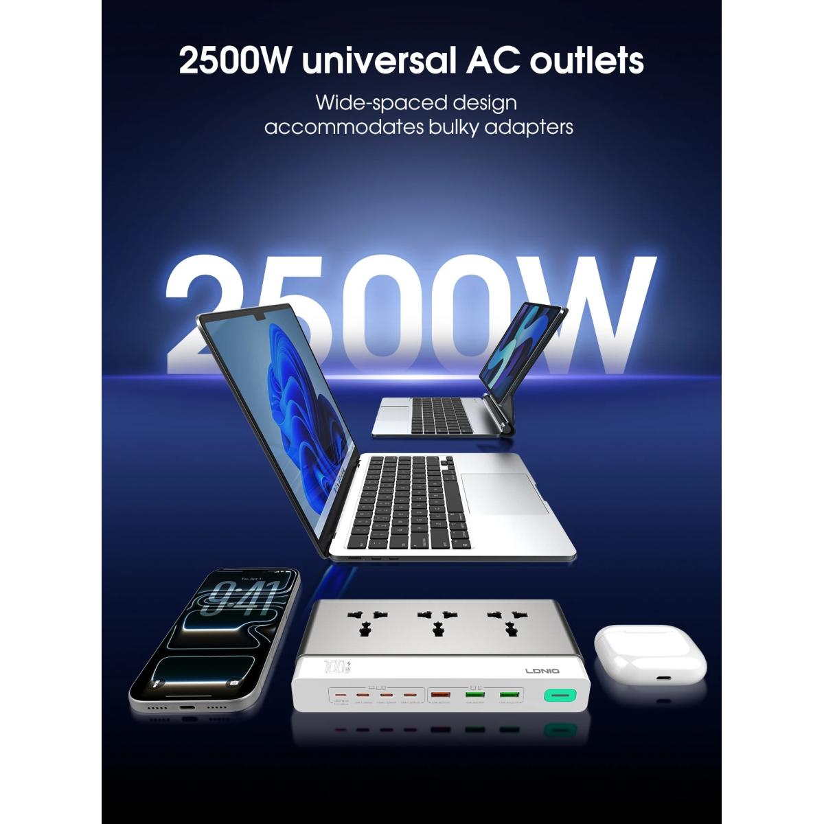 LDNIO SC3 10 in 1 GaN Power Strip 100W PD Fast Charging 2500W AC Multi Port for Desktop Home Office Use Power Extension Socket (EU) LDNIO SC3 10 in 1 GaN Power Strip 100W PD Fast Charging 2500W AC Multi Port for Desktop Home Office Use Power Extension Socket (EU)