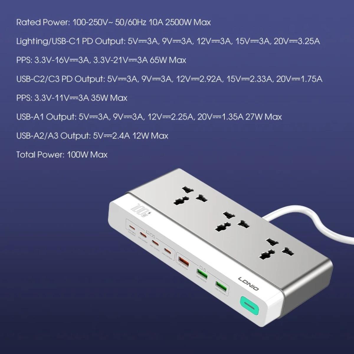 LDNIO SC3 10 in 1 GaN Power Strip 100W PD Fast Charging 2500W AC Multi Port for Desktop Home Office Use Power Extension Socket (EU) LDNIO SC3 10 in 1 GaN Power Strip 100W PD Fast Charging 2500W AC Multi Port for Desktop Home Office Use Power Extension Socket (EU)