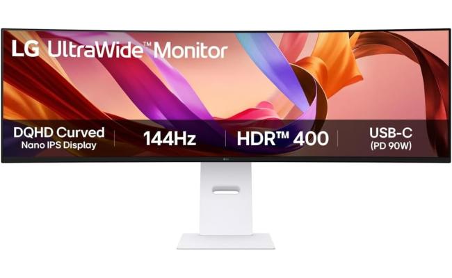 LG 49U950A-W 49" Nano IPS UltraWide Curved 3800R Dual QHD 144Hz 1ms HDR 400 HDMI  FreeSync Premium & NVIDIA G-Sync w/ Speakers & USB-C (Power Delivery) , White