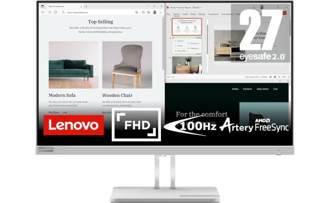 Lenovo L27e-40 27" Full HD 99% sRGB 100Hz Eyesafe & Low Blue Light w/ VGA & HDMI Interface - Cloud Grey