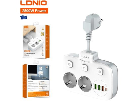 LDNIO SE2435 2 AC Outlets Portable Electrical Extension & 20W USB-C PD Fast Charging & Multi-Device Protection EU Plug - White