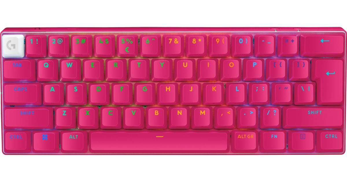 Logitech G PRO X 60 LIGHTSPEED Wireless Ultra Compact TKL 60% ميكانيكي LIGHTSYNC RGB Dual-Shot PBT Keycaps GX مفاتيح لمسية بصرية - أرجواني