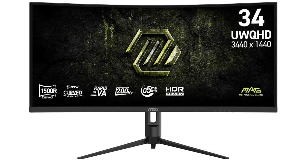 MSI MAG 342CQRF E20 34 بوصة UWQHD 4K منحني 1500R 200 هرتز، 0.5 مللي ثانية، sRGB 110% 1.07B لون HDR جاهز AI رؤية أقل ضوء أزرق مزامنة متكيفة - أسود