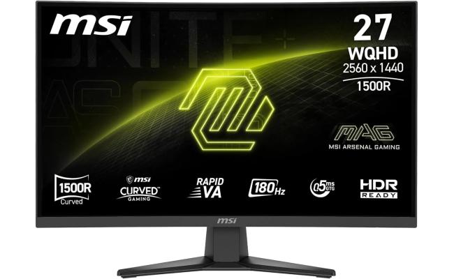 MSI MAG 275CQF E18 27" Curved 1500R Rapid VA QHD 2K 180Hz 0.5ms HDR Ready Frameless Night Vision Less Blue Light w/ 2 x HDMI & DisplayPort - Black