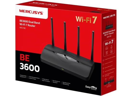 MERCUSYS MR27BE BE3600Mbps Dual Band WiFi 7 Router, 2x 2.5 Gbps Ports, 4K-QAM And MLO, WiFi Router with 4x High Gain Antennas for Maximized Coverage, 160 MHz, EasyMesh-Compatible