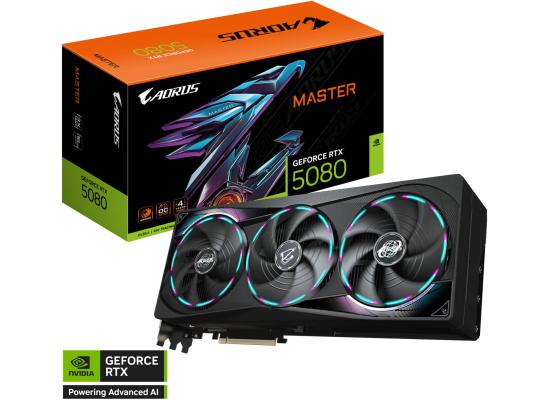 GIGABYTE AORUS GeForce RTX 5080 MASTER Graphics Card, 16GB GDDR7 256-Bit Memory, 2805 MHz Core Clock, 30 Gbps Memory Speed, PCI-Express 5.0