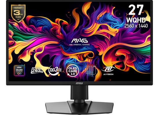 MSI MAG 272QP QD-OLED X24 27" WQHD 2K Gaming Monitor, Quantum Dot OLED Panel, 240Hz, 0.03ms, Adaptive-Sync, HDMI2.1, DP 1.4a, USB‑C 15W PD , Tilt/Height Adjustable, Black
