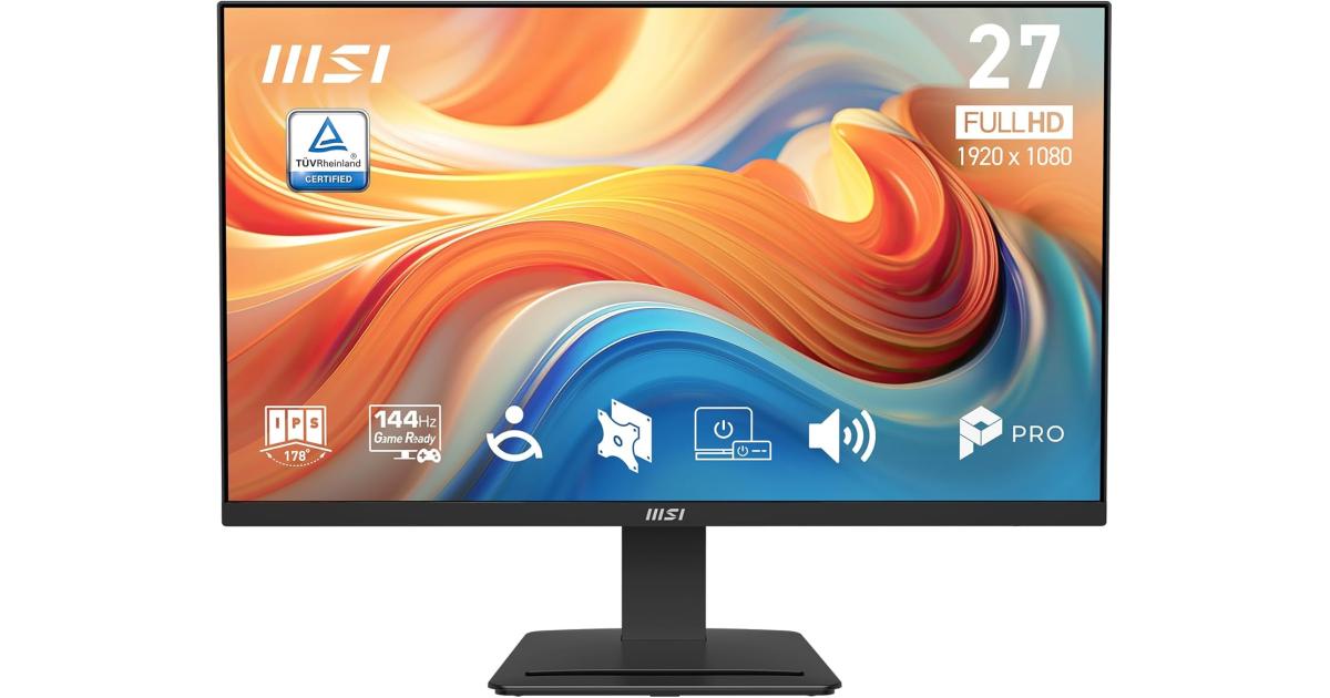 MSI PRO MP273 E14A 27 بوصة IPS Full HD 144 هرتز 1 مللي ثانية ضوء أزرق أقل PRO VESA مكبرات صوت مدمجة قابلة للتركيب وإمالة HDMI وDP - أسود