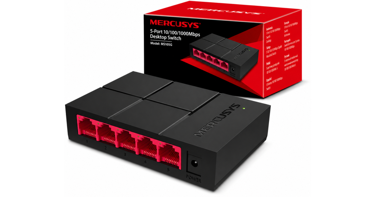 MERCUSYS MS105G 5-Port Gigabit Desktop Switch Plug and Play, Power Saving, Black