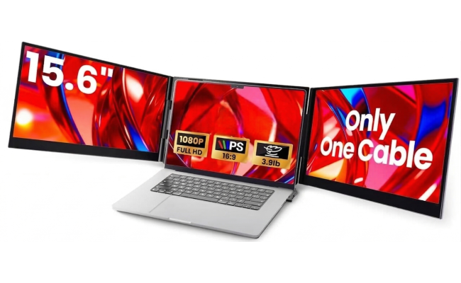 V2COM P7 Pro 15.6" IPS Full HD Triple Screen Extender Portable Monitor for Laptops 13-17.3" Ultra-Slim One Cable USB-C/USB-A Extended Display For macOS Windows Chrome OS Nintendo Switch