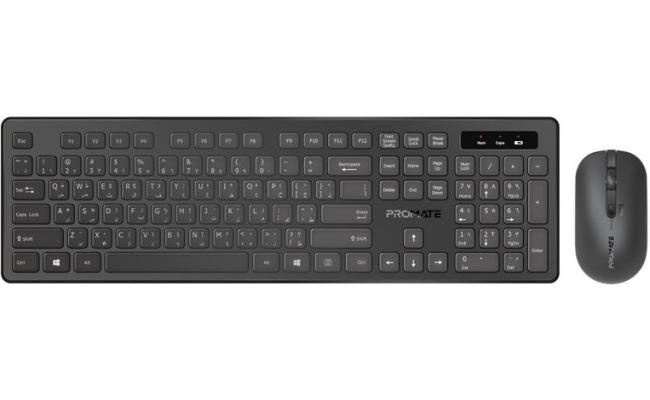 Promate ProCombo-13 Full-Size 2.4GHz Wireless Keyboard & Mouse Combo , Slim & Quiet Keys , Arabic / English Layout