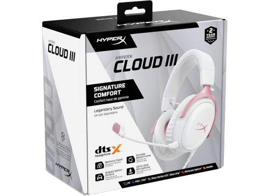 HyperX Cloud III Wired Angled 53mm Drivers DTS Memory Foam Durable Frame Ultra-Clear 10mm Mic USB-C & USB-A 3.5mm For PC, PS5, Xbox Series X|S - Pink