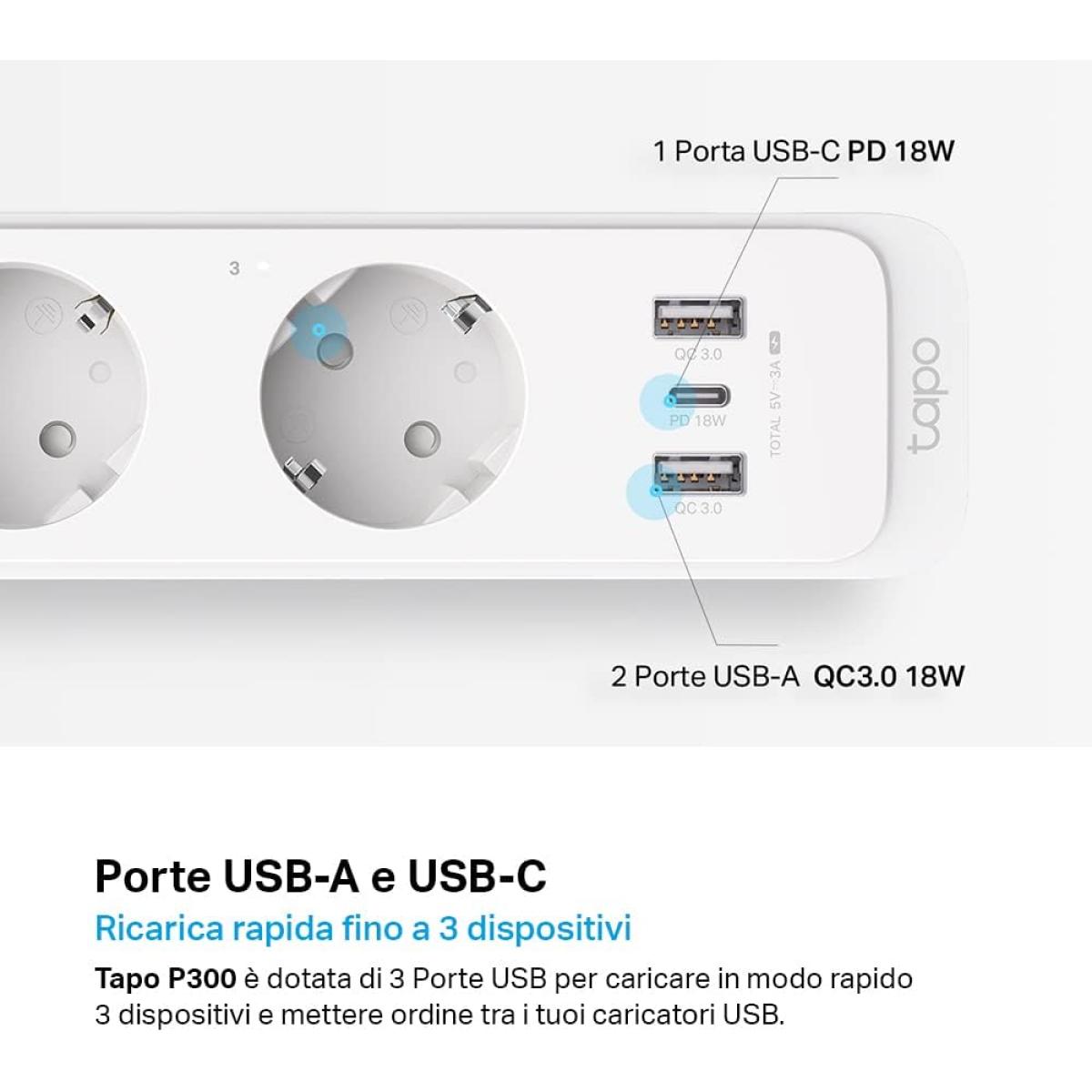 Tapo P300 Smart Wi-Fi Power Strip 3 Outlets + 3 USB Separate Control USB 18W Alexa Tapo P300 Smart Wi-Fi Power Strip 3 Outlets + 3 USB Separate Control USB 18W Alexa