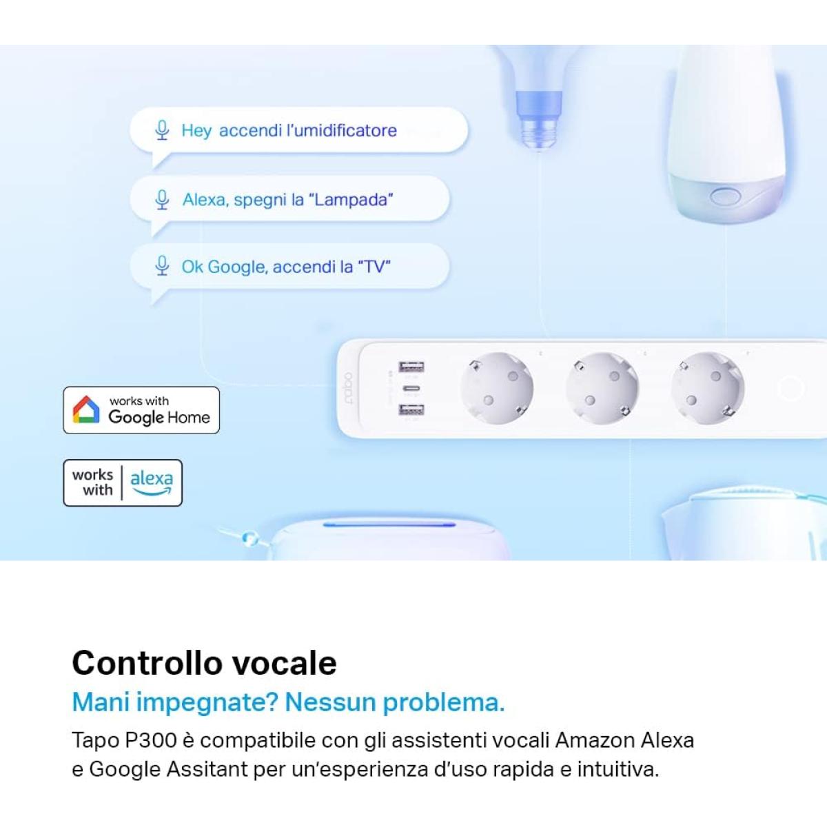 Tapo P300 Smart Wi-Fi Power Strip 3 Outlets + 3 USB Separate Control USB 18W Alexa Tapo P300 Smart Wi-Fi Power Strip 3 Outlets + 3 USB Separate Control USB 18W Alexa