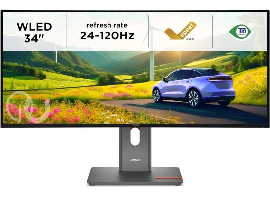 Lenovo ThinkVision P34WD-40 34” 2K WQHD IPS Ultrawide 120Hz w/ USB-C Docking Monitor up to 140W Power Delivery & Adjustable Stand & Speakers , Eclipse Black