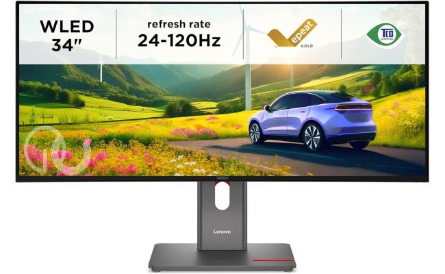 Lenovo ThinkVision P34WD-40 34” 2K WQHD IPS Ultrawide 120Hz w/ USB-C Docking Monitor up to 140W Power Delivery & Adjustable Stand & Speakers , Eclipse Black