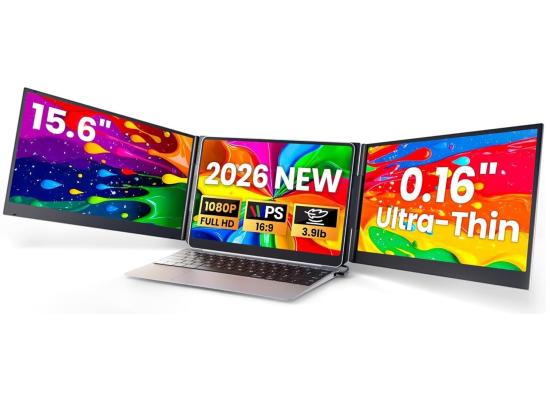 V2COM P7 15.6" IPS Full HD Triple Screen Extender Portable Monitor for Laptops 13-17.3" Ultra-Slim Dual USB-C Plug & Play Extended Display For macOS Windows Chrome OS Nintendo Switch
