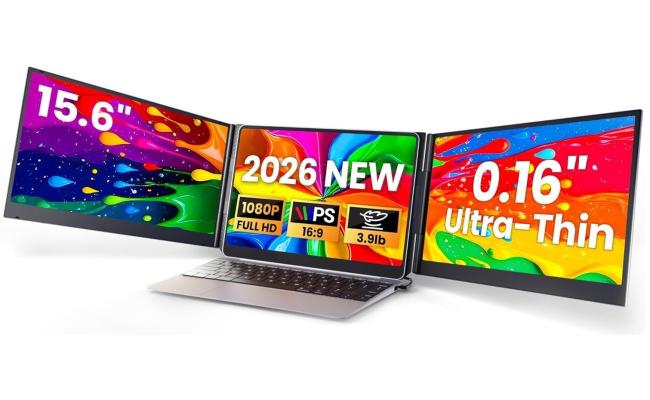 V2COM P7 15.6" IPS Full HD Triple Screen Extender Portable Monitor for Laptops 13-17.3" Ultra-Slim Dual USB-C Plug & Play Extended Display For macOS Windows Chrome OS Nintendo Switch