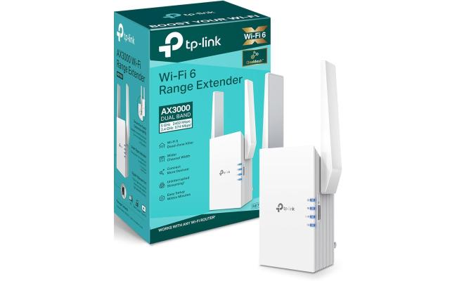 TP-link RE705X AX3000 Mesh WiFi 6 Dual Band Extender, Up to 2402 Mbps Speed, Built-In Access Point Mode, MU-MIMO, Double Channel Speed3 with HE160, Works with Any WiFi Router, White