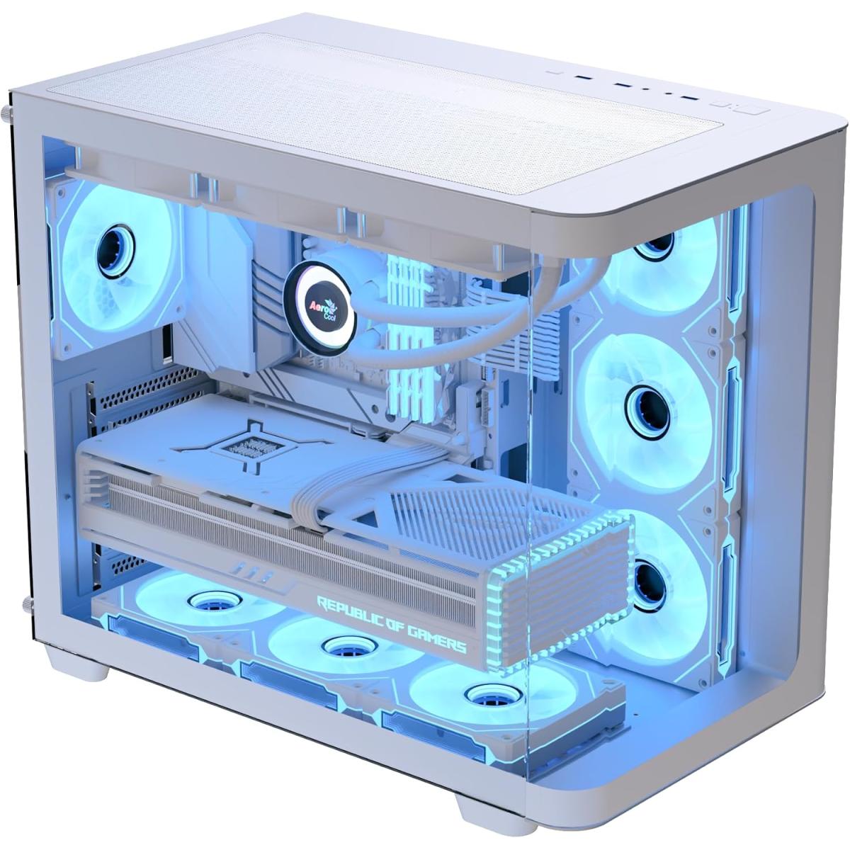 AeroCool P500C ATX Mid Tower Gaming PC Case, Tempered Glass Front and Side Panels, 4x ARGB Fans Included, Up to 360mm Radiator Support, 10x 120mm Fan Support, White AeroCool P500C ATX Mid Tower Gaming PC Case, Tempered Glass Front and Side Panels, 4x ARGB Fans Included, Up to 360mm Radiator Support, 10x 120mm Fan Support, White