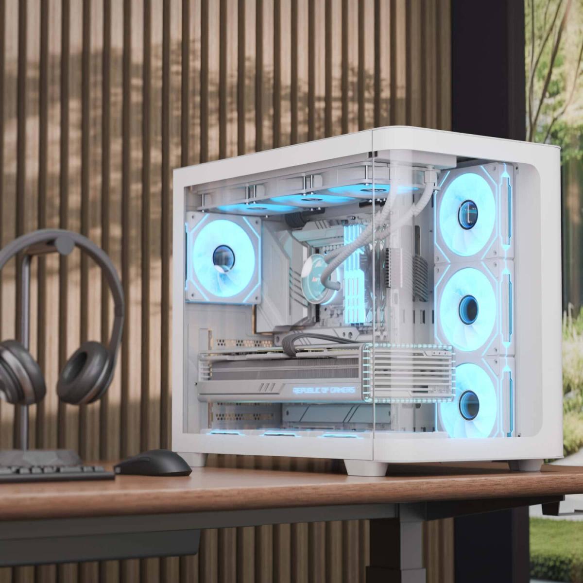 AeroCool P500C ATX Mid Tower Gaming PC Case, Tempered Glass Front and Side Panels, 4x ARGB Fans Included, Up to 360mm Radiator Support, 10x 120mm Fan Support, White AeroCool P500C ATX Mid Tower Gaming PC Case, Tempered Glass Front and Side Panels, 4x ARGB Fans Included, Up to 360mm Radiator Support, 10x 120mm Fan Support, White