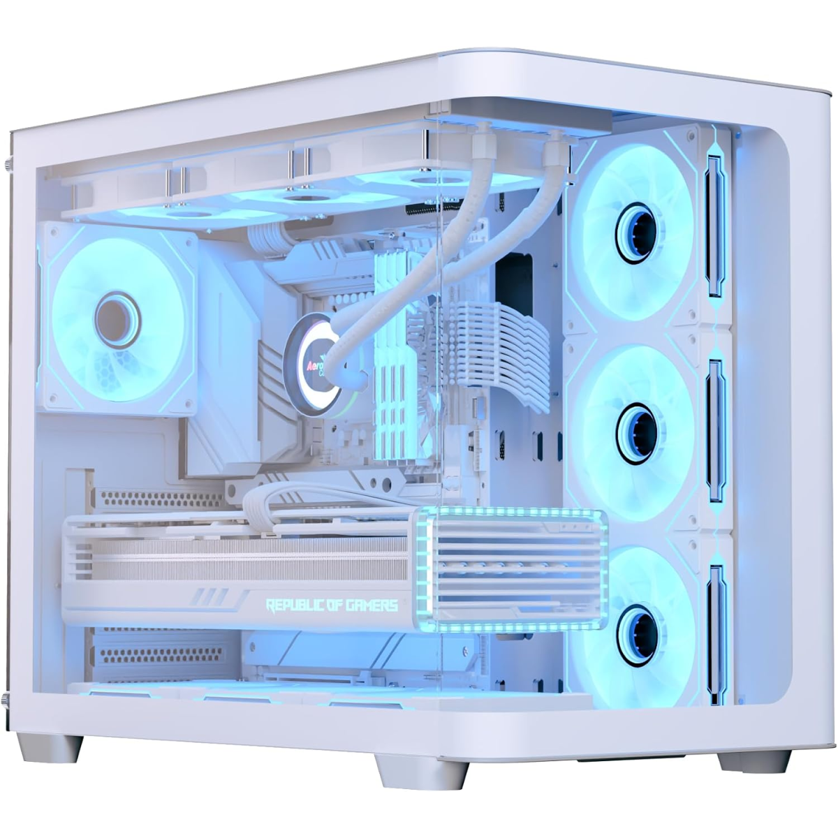 AeroCool P500C ATX Mid Tower Gaming PC Case, Tempered Glass Front and Side Panels, 4x ARGB Fans Included, Up to 360mm Radiator Support, 10x 120mm Fan Support, White