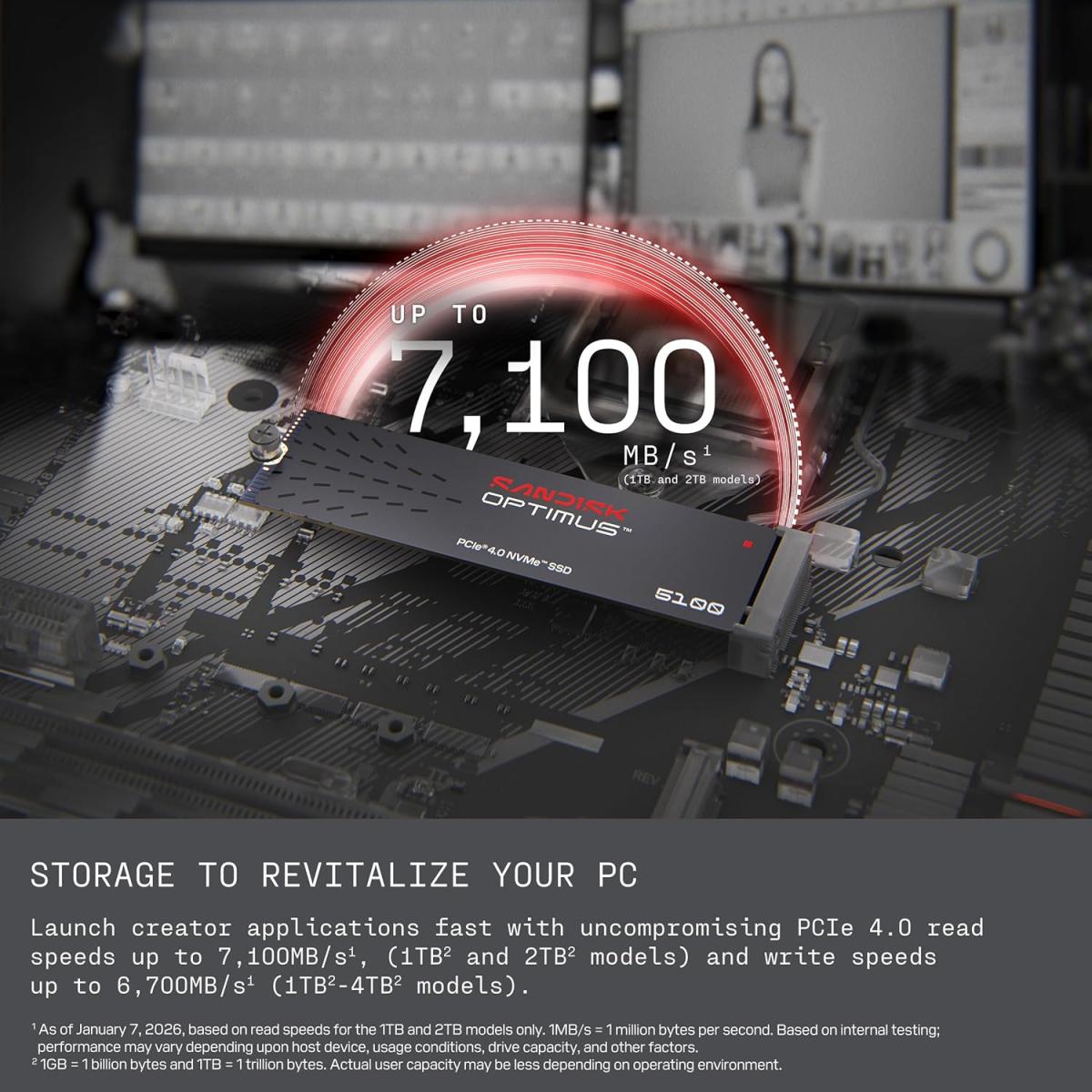SANDISK Optimus 5100 500GB NVMe Gen4 PCIe M.2 2280 SSD TLC 3D NAND Internal SSD up to 6,600MB/s SANDISK Optimus 5100 500GB NVMe Gen4 PCIe M.2 2280 SSD TLC 3D NAND Internal SSD up to 6,600MB/s