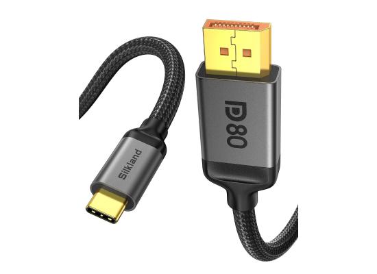 Silkland S1410 80Gbps USB C to DisplayPort 2.1 Cable 16K@60Hz 8K@240Hz 6.6FT | Thunderbolt 5/4/3 to DisplayPort, HDCP, HDR, G-Sync, for iPhone 17/16 Pro, MacBook Pro/Air, Mac mini, Odyssey G8/G9