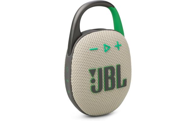 JBL Clip 5 - Ultra-Portable, Waterproof & Dustproof Bluetooth Speaker, Big Pro Sound with Punchy bass, Integrated Carabiner, Up to 12 Hours of Play, Made in Part with Recycled Materials , Sand