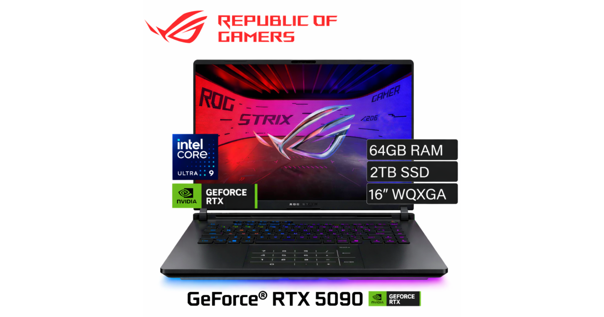 ASUS ROG Strix SCAR 16 (2025) G635LX Intel Core Ultra 9 Gen II 275HX 24-Cores w/ NVIDIA RTX™ 5090 24GB DDR7 & ROG Nebula IPS 2.5K 240 هرتز، أسود