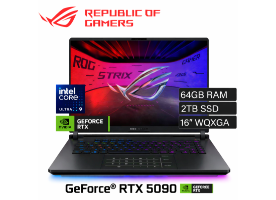 ASUS ROG Strix SCAR 16 (2025) G635LX Intel Core Ultra 9 Gen II 275HX 24-Cores w/ NVIDIA RTX™ 5090 24GB DDR7 & ROG Nebula IPS 2.5K 240Hz Display , Off Black product thumbnail 2
