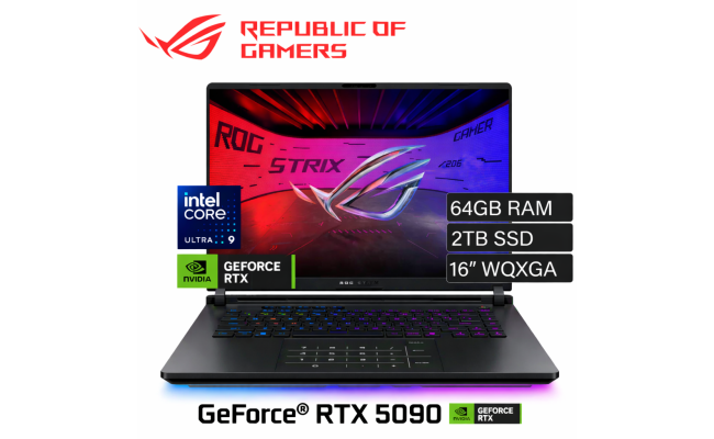 ASUS ROG Strix SCAR 16 (2025) G635LX Intel Core Ultra 9 Gen II 275HX 24-Cores w/ NVIDIA RTX™ 5090 24GB DDR7 & ROG Nebula IPS 2.5K 240Hz Display , Off Black