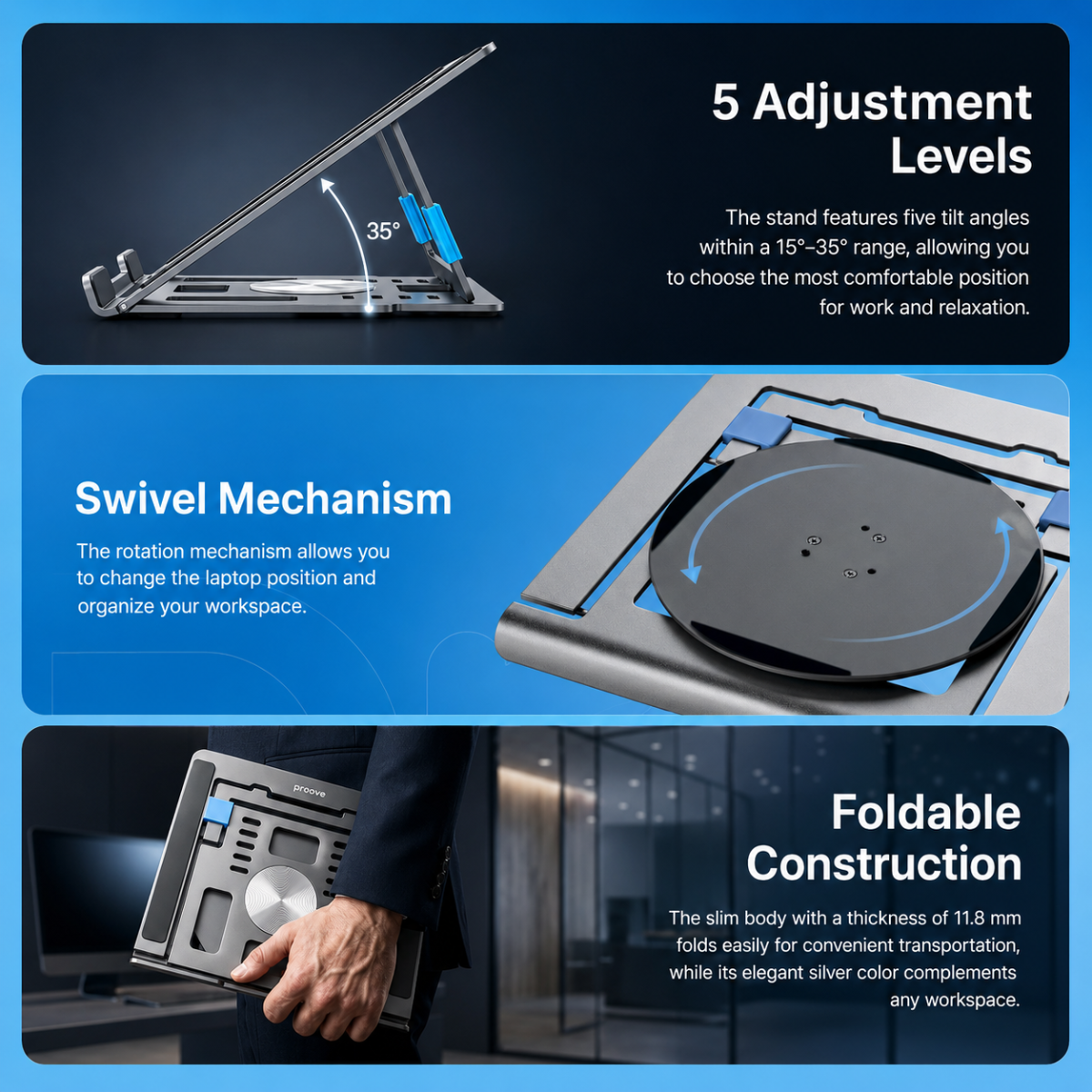 Proove Shift Adjustable Laptop Stand up to 16-inch - Silver Proove Shift Adjustable Laptop Stand up to 16-inch - Silver