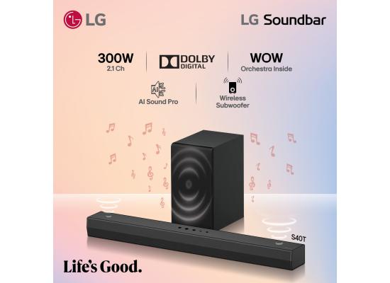 LG S40T 2.1 Channel 300W Soundbar with Wireless Subwoofer - Mirror Black
