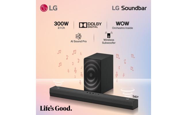 LG S40T 2.1 Channel 300W Soundbar with Wireless Subwoofer - Mirror Black