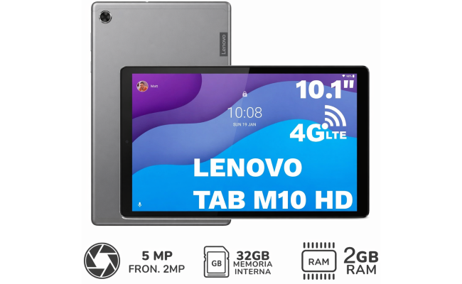 Lenovo Tab M10 (HD) TB-X306X 10.1" Andriod 10 Tablet 4G SIM & WIFI Platinum Grey with Metallic Body