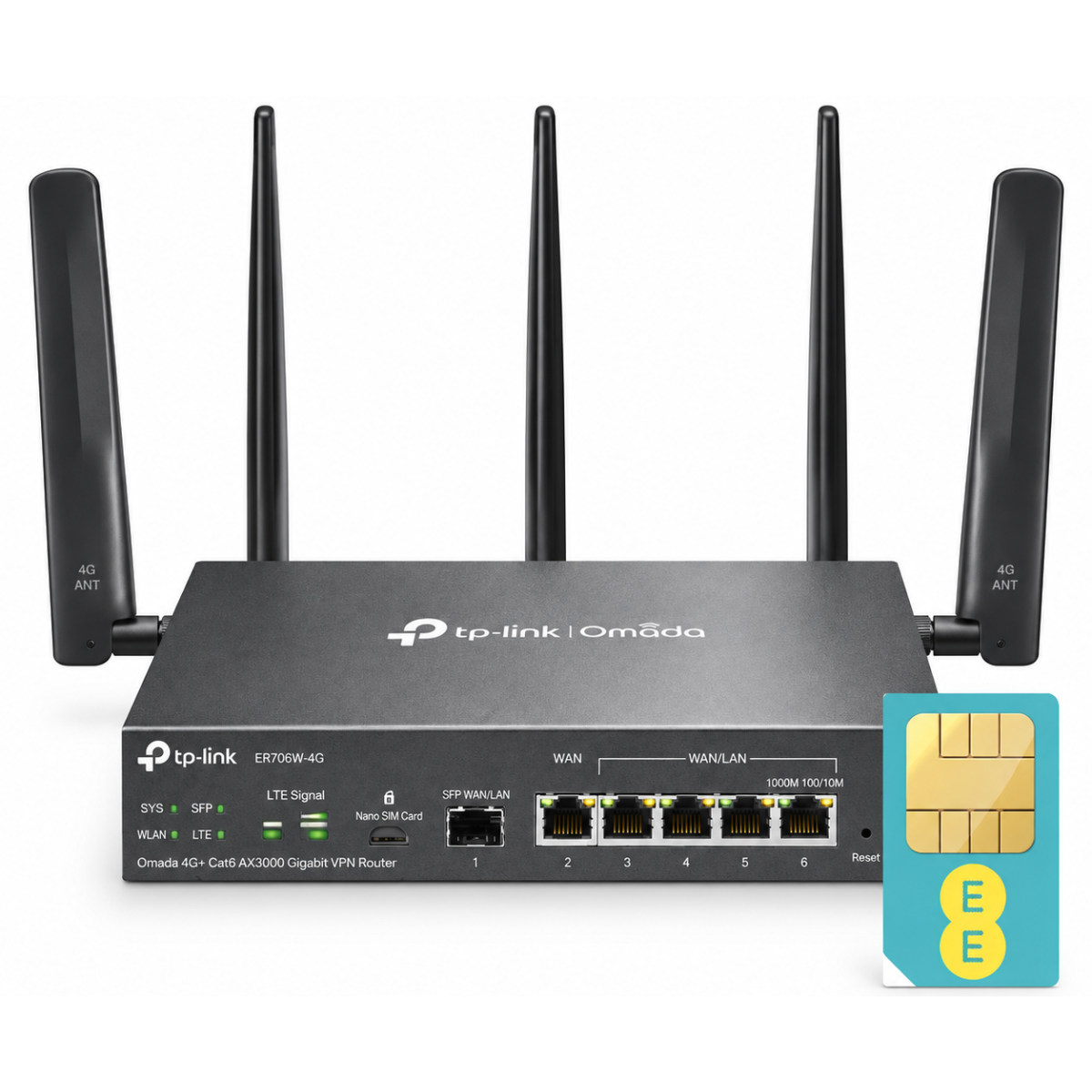 TP-Link Omada ER706WP-4G AX3000 Wi-Fi 6 4G+ Cat6 Gigabit VPN Gateway with 4-Port PoE+