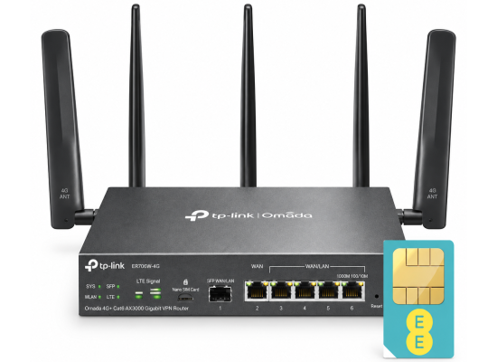TP-Link Omada ER706WP-4G AX3000 Wi-Fi 6 4G+ Cat6 Gigabit VPN Gateway with 4-Port PoE+